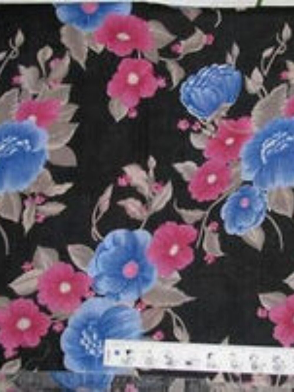 BLUE PINK & TAUPE on Black Quilting Cotton Fabric 45" wide x 2 yards